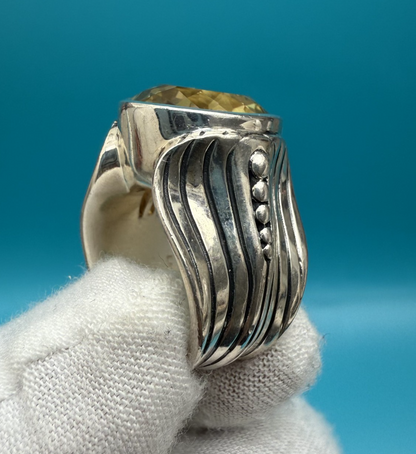 Gorgeous Vintage Elizabeth Rand Sterling Silver Ring w/ Canary Yellow Citrine3