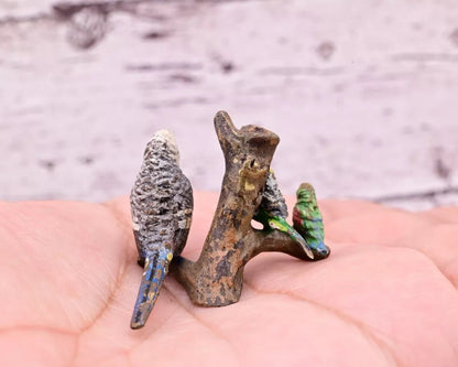 Attractive Antique Austrian Vienna Cold Painted Bronze Figure of Parakeet Family2