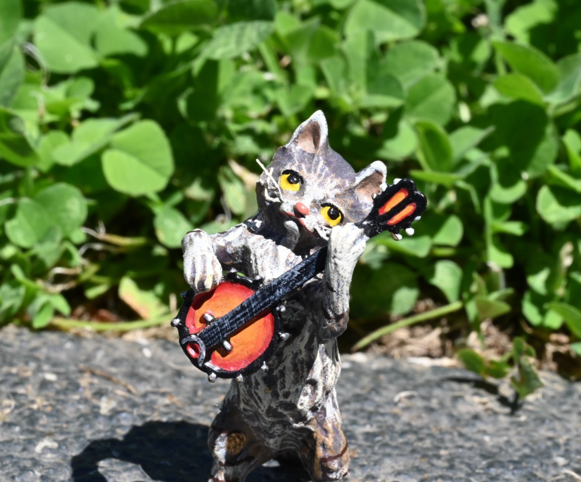 Fritz Bergmann  Austrian Vienna Cold  Painted Bronze Musical Cat Playing Banjo0