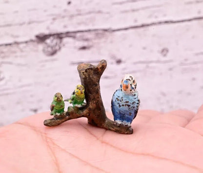 Attractive Antique Austrian Vienna Cold Painted Bronze Figure of Parakeet Family4