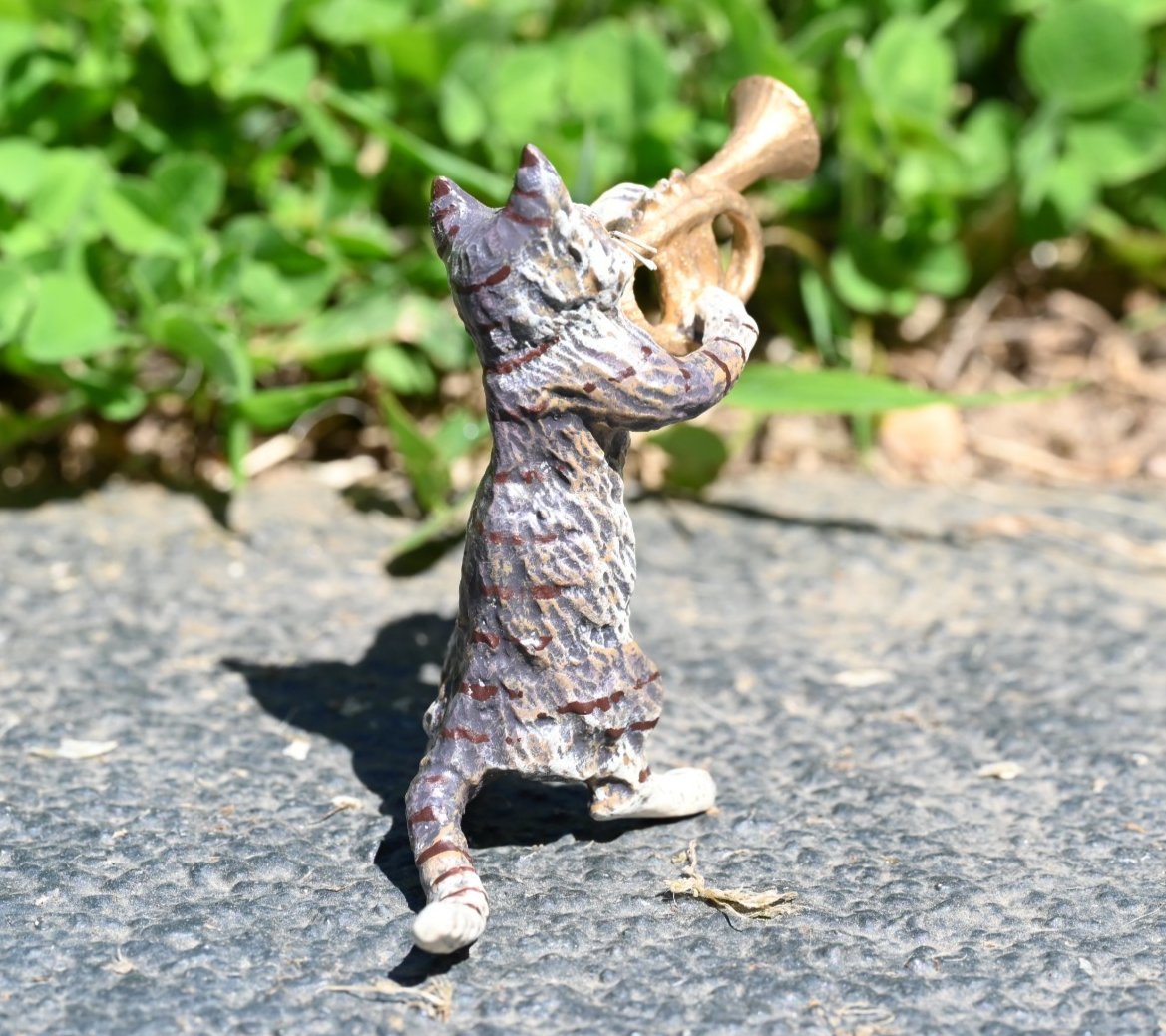 Fritz Bergmann  Austrian Vienna Cold  Painted Bronze Musical Cat Playing Trumpet2