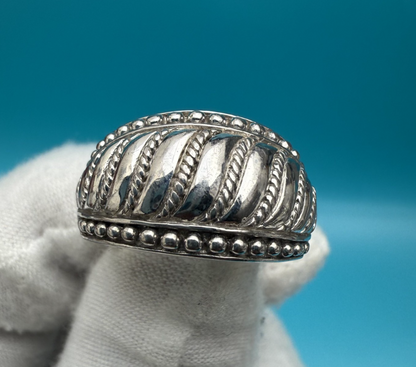 Judith Ripka Sterling Silver Textured Domed Band Ring with Twisted Rope Design0