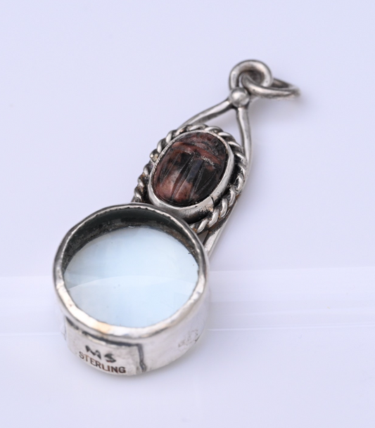 Signed MS Sterling Silver Southwest Jewelers Loupe W/ Stone Scarab Beetle0