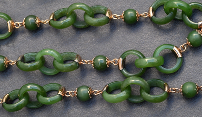 Antique / Vintage Light Spinach Natural Green Jade Devils Work Link Necklace2