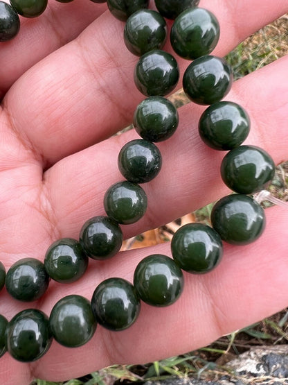 Antique / Vintage Spinach Natural Green Jade Beaded Necklace15