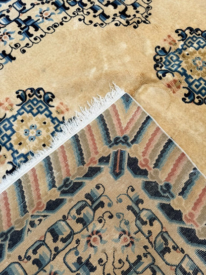 Gorgeous Antique Handmade Chinese Peking Wool Rug  6' x 9' Ivory Background5
