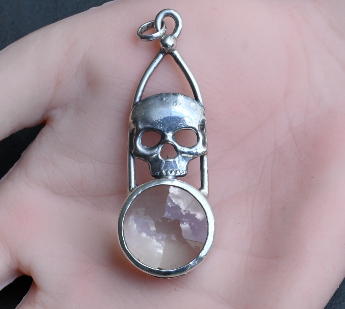 Vintage Signed Sterling Silver Southwest Jewelers  Loupe with Human Skull Design0