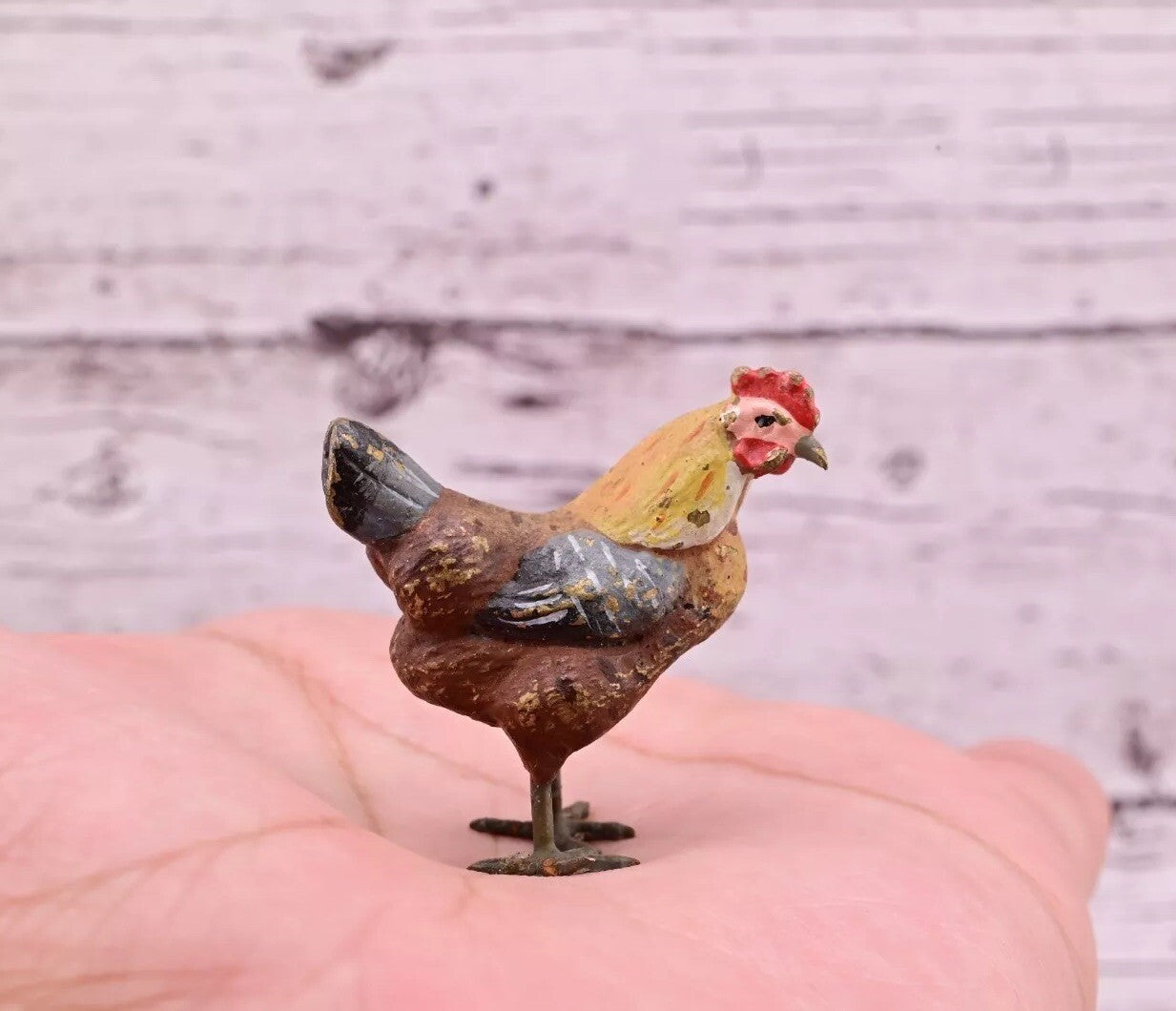 Beautiful Antique Austrian Vienna Cold Painted Bronze Figure of Miniature Hen0