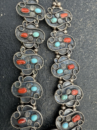 Huge Native American / Southwestern Sterling Silver Squash Blossom Necklace 304g7