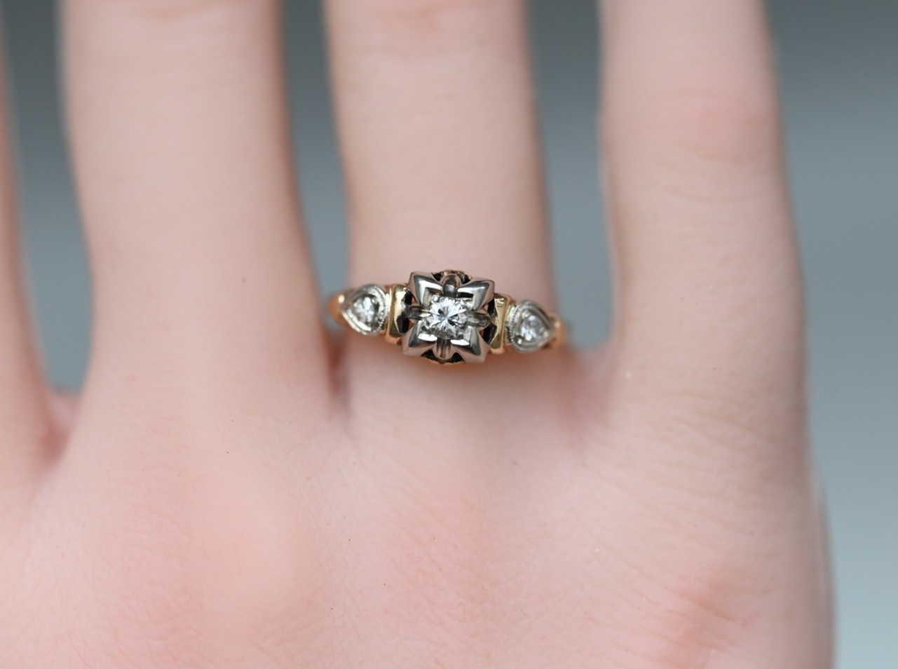 Elegant Antique Art Deco Two Tone 14k Gold Ring with Natural Diamonds5