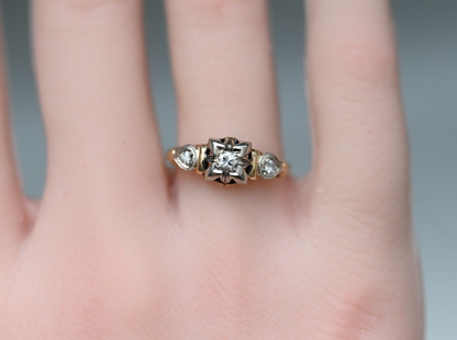 Elegant Antique Art Deco Two Tone 14k Gold Ring with Natural Diamonds5