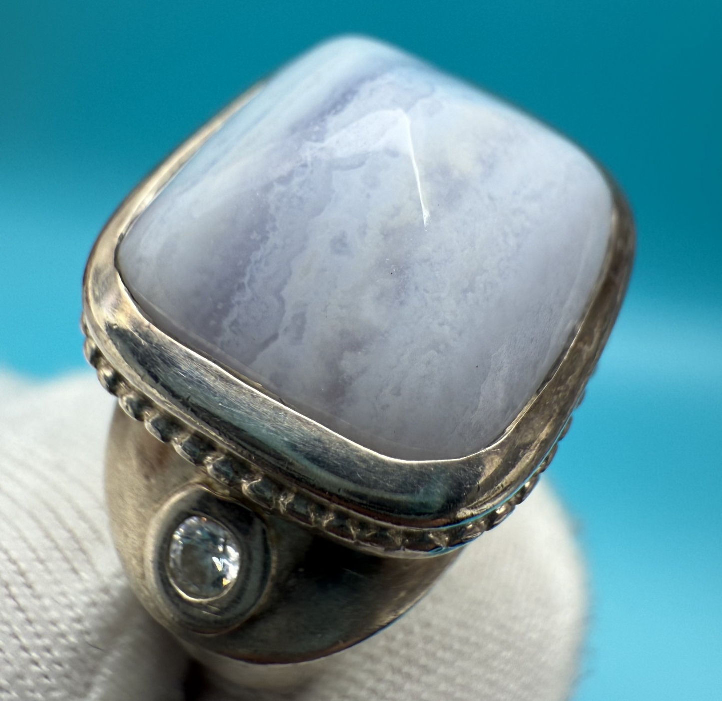Wonderful SeidenGang Sterling Silver Ring with Blue Agate Gem3