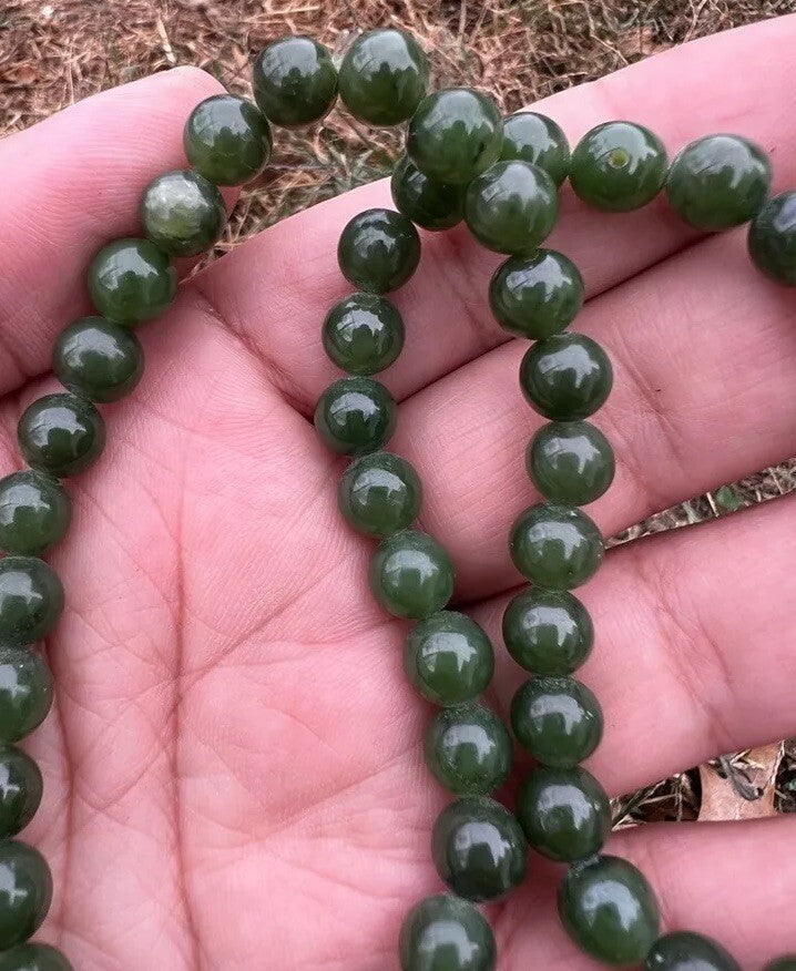 Gorgeous Antique / Vintage Spinach Natural Green Jade Beaded Necklace2