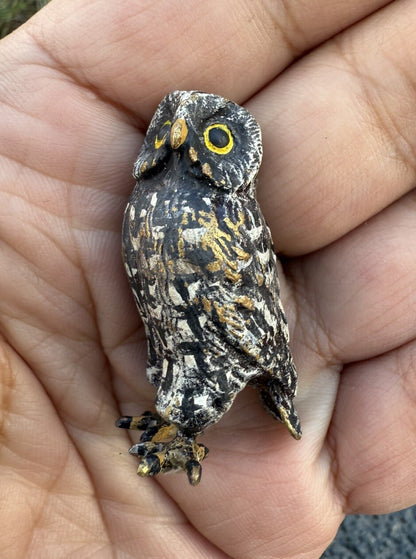 Amazing Antique Austrian Vienna Cold Painted Bronze Figure of Owl0