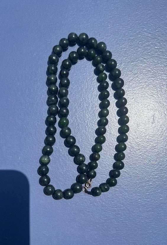 Gorgeous Antique / Vintage Dark Spinach Natural Green Jade Beaded Necklace3