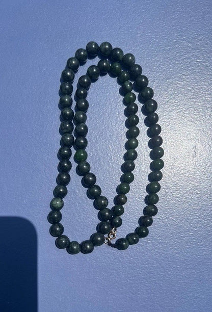 Gorgeous Antique / Vintage Dark Spinach Natural Green Jade Beaded Necklace3