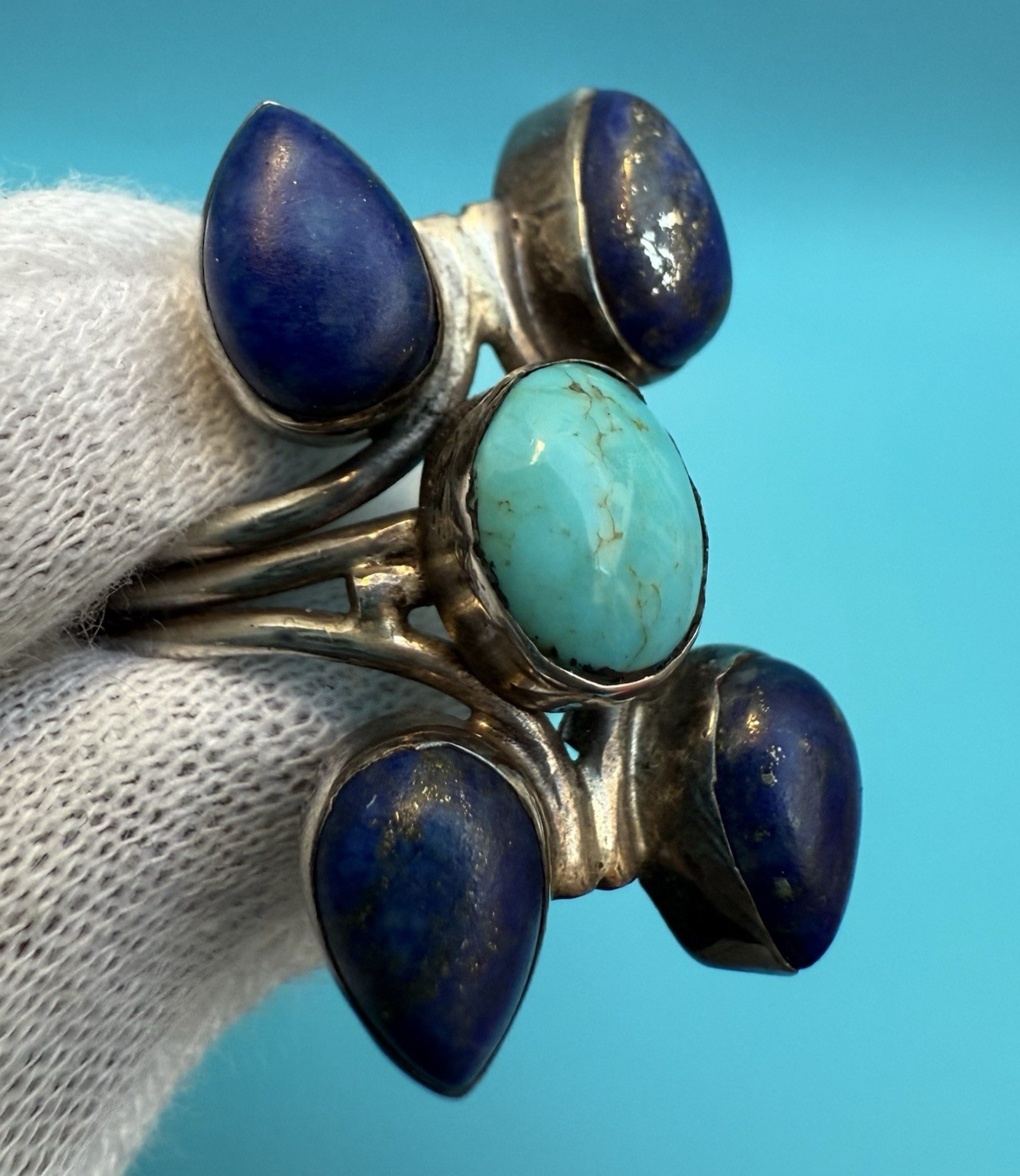 Very Beautiful Sterling Silver Southwest Style Ring w/ Lapis & Turquoise 2