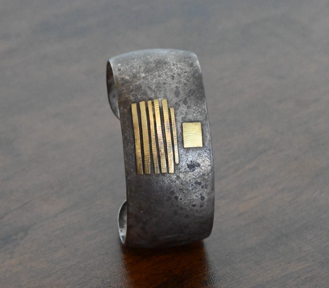 Lisa Ceccorulli .925 Sterling Silver & 22k Gold Modernist Cuff Bracelet *Signed*4