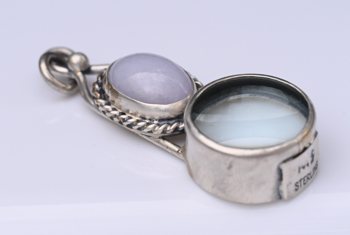 Signed MS Sterling Silver Southwest Jewelers Loupe W/ Lavender Jade1