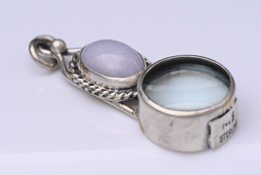 Signed MS Sterling Silver Southwest Jewelers Loupe W/ Lavender Jade1