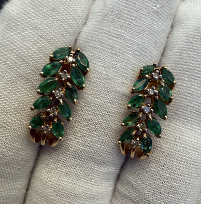 Pair of Natural Emerald Drop Earrings with Diamond Accents in 14K Yellow Gold6