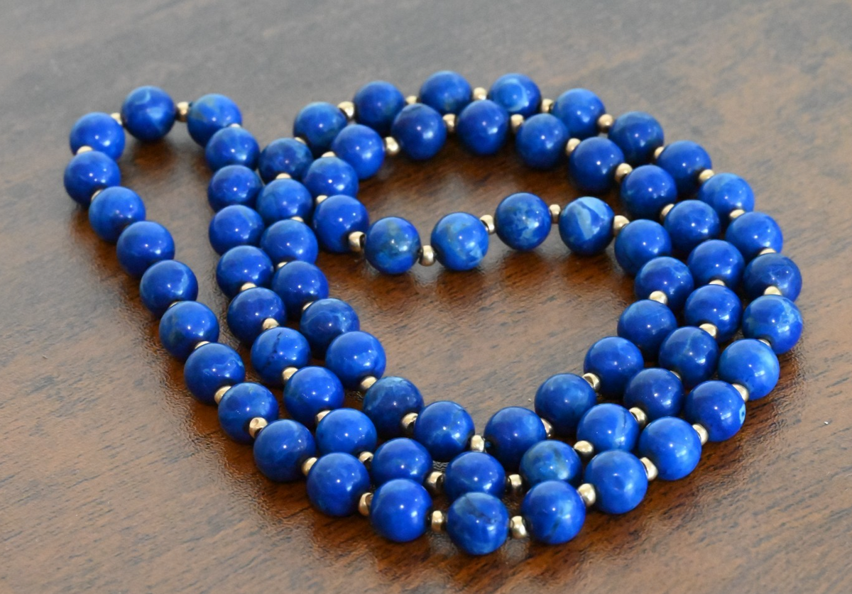 Vintage 14K Yellow Gold Spacers & Lapis Lazuli Beaded Necklace1