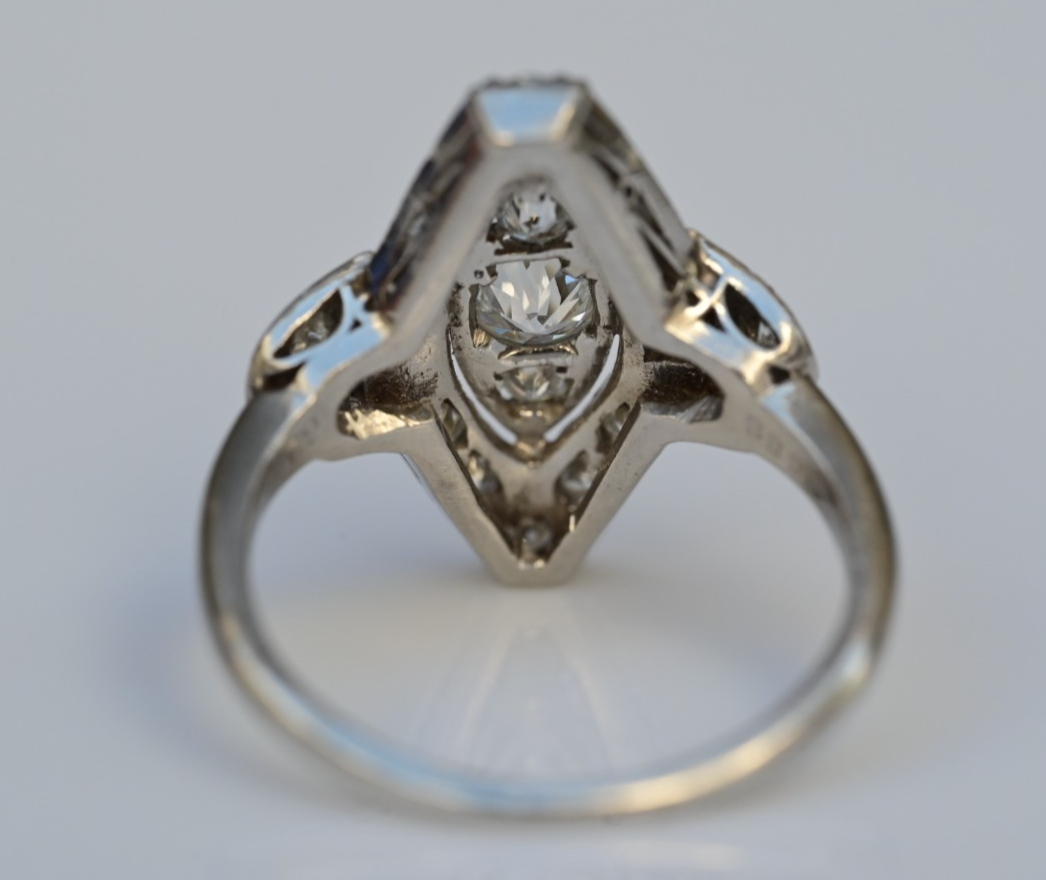 Petite Antique 1900s Art Deco Period Platinum Ring w VS Diamonds IGI Certified3