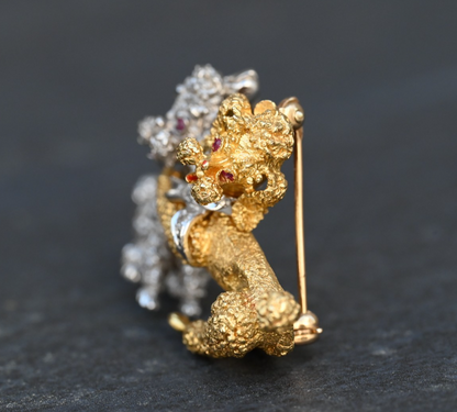 Stunning French 18K Yellow & 14K White Gold Poodle Brooch Pin / Pendant Dual Use6
