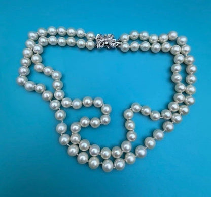Genuine Early Vintage String of Cultured Pearls 14K White Gold Clasp MGM J1