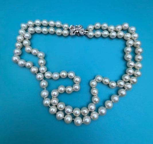 Genuine Early Vintage String of Cultured Pearls 14K White Gold Clasp MGM J1