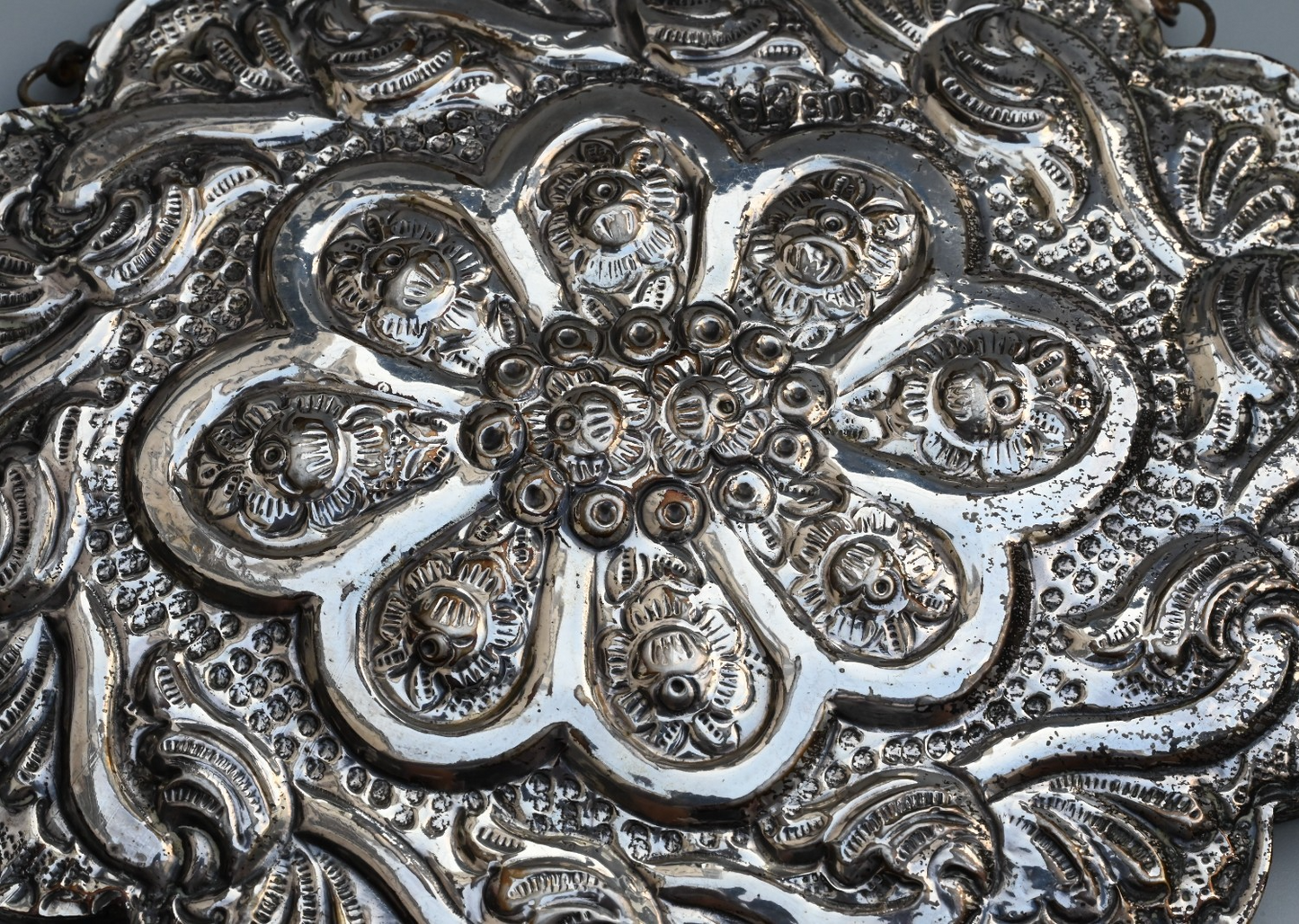 Gorgeous Turkish 900 Silver Wedding Mirror with Repousse Floral Scallop Design1