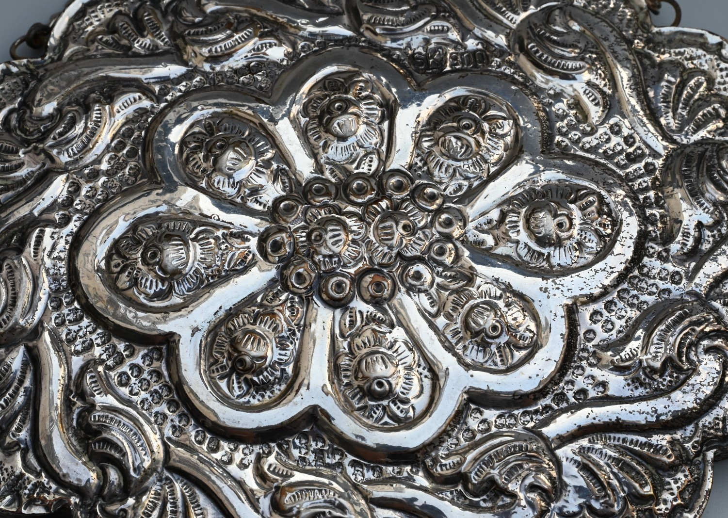 Gorgeous Turkish 900 Silver Wedding Mirror with Repousse Floral Scallop Design1