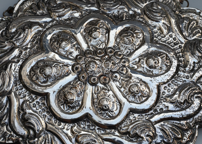 Gorgeous Turkish 900 Silver Wedding Mirror with Repousse Floral Scallop Design1