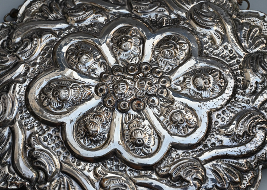 Gorgeous Turkish 900 Silver Wedding Mirror with Repousse Floral Scallop Design1
