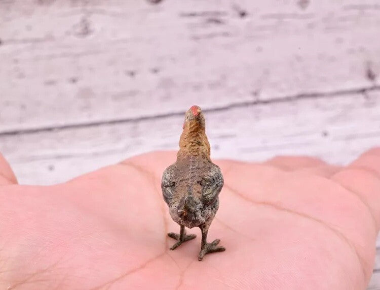 Lovely Old Antique Austrian Vienna Cold Painted Bronze Figure of Young Farm Hen2