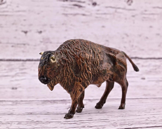 Amazing Antique Austrian Vienna Cold Painted Bronze Figure of American Bison0