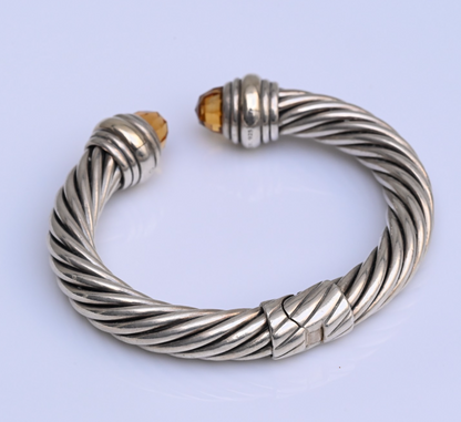 Classic David Yurman Sterling Silver Cable Bracelet with 14k Gold & Citrine Gems6