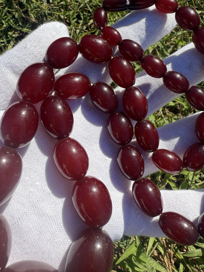 Antique Cherry Amber Beaded Necklace 90 Grams2