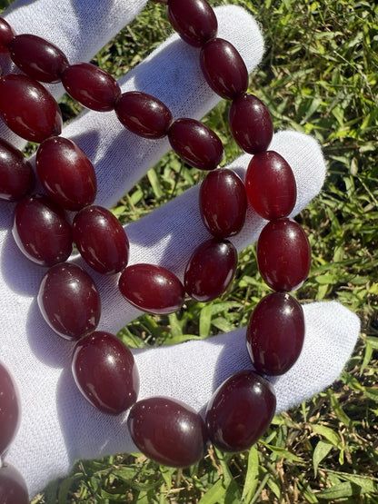 Antique Cherry Amber Beaded Necklace 90 Grams4