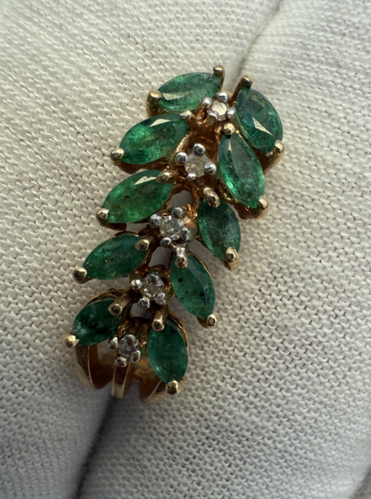 Pair of Natural Emerald Drop Earrings with Diamond Accents in 14K Yellow Gold1