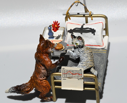 Rare Austrian Vienna Cold Painted Bronze Figure of Fox & Cat in Hospital2