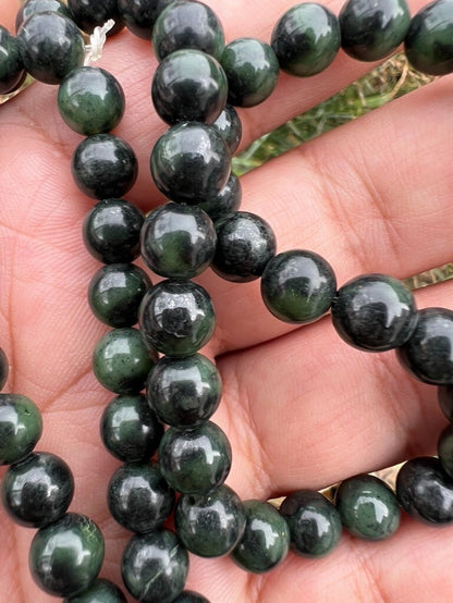 Original Green Antique / Vintage Spinach Natural Nephrite Jade Beaded Necklace3