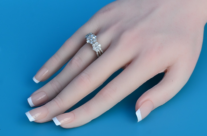 Gorgeous 14K White Gold 2TW Diamond Cluster Ring in Triple Flower Design5