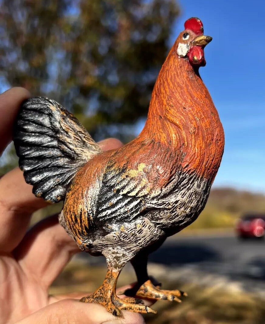 Large Antique Austrian Vienna Cold Painted Bronze Figure of Farm Hen Chicken3