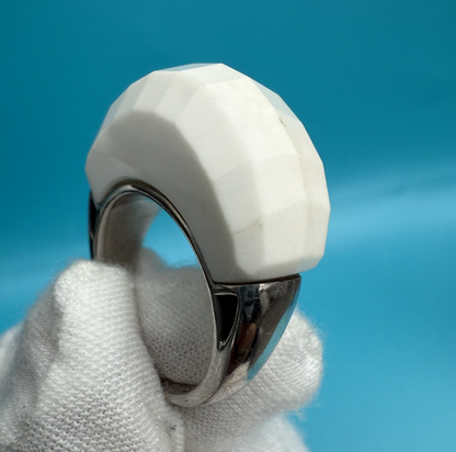 Vintage Whitney Kelly Sterling Silver Faceted White Statement Ring0