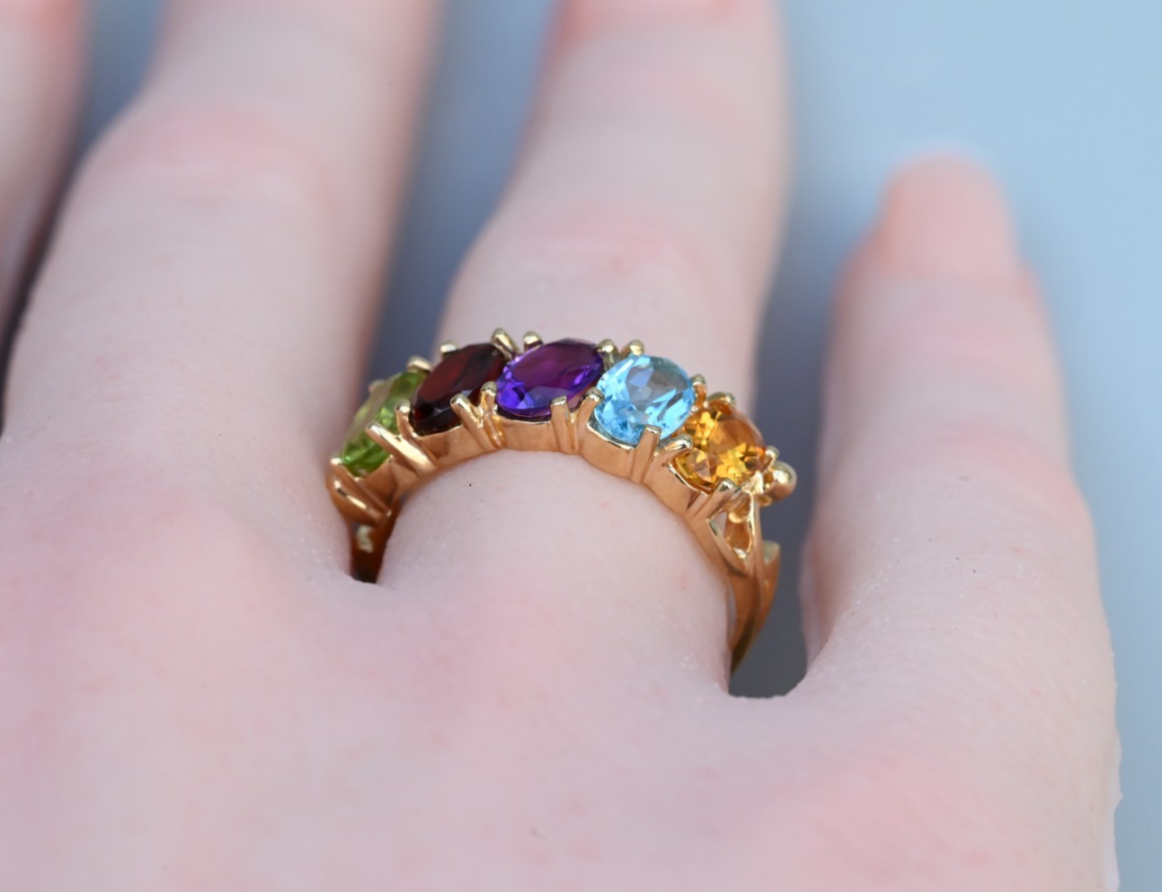 Rainbow Semi-Precious Gemstone Ring with Half Eternity Band in 10K Yellow Gold5