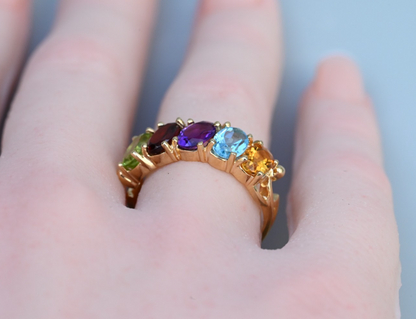 Rainbow Semi-Precious Gemstone Ring with Half Eternity Band in 10K Yellow Gold5