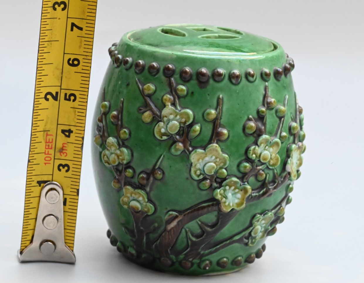 Unique Chinese Antique Porcelain Lid Jar / Cricket Cage w/ Raised Blossom Design8