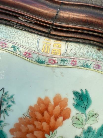 Large 20" Chinese Antique 1900s Porcelain Serving Tray with Enameled Black Birds7