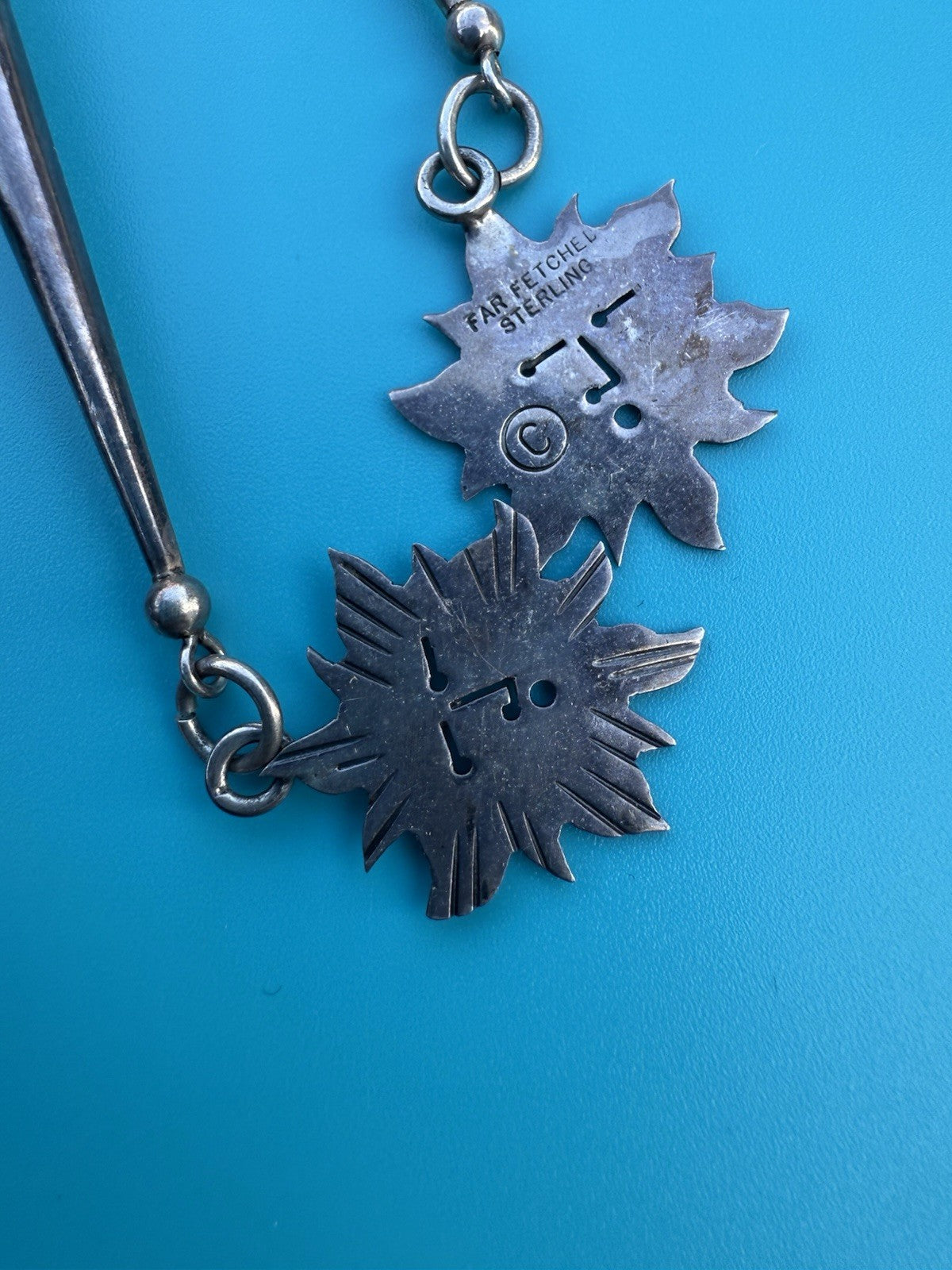 Amazing Native American Navajo Sterling Silver Turquoise Far Fetchel Bolo9